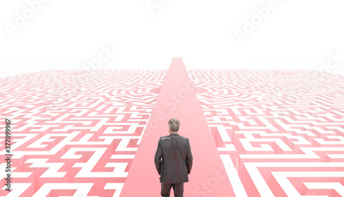 Maze Red Ideas leadership and success Businessman thinking Concept.paper art style on isolated and white background - 3d rendering