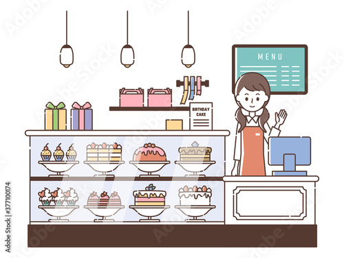 ケーキショップで接客する女性スタッフ