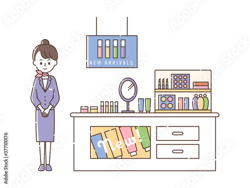 コスメショップで接客する女性スタッフ
