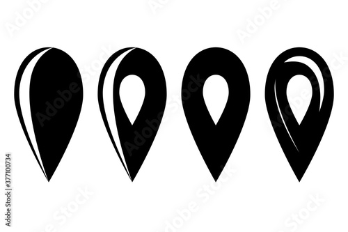 A set of pins for a map as navigation mark. Simple black minimal icons.