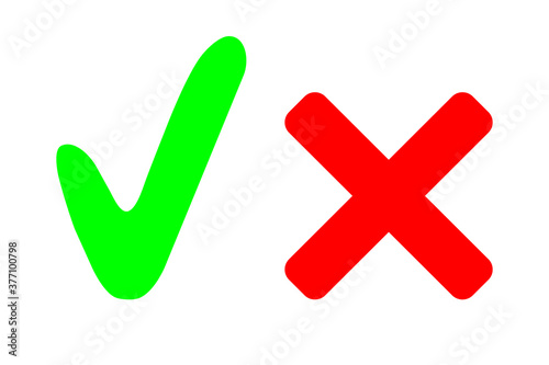 Green tick and red cross. Set of check marks. Good for projects. Yes or no choice.
