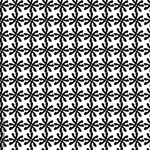 Vector abstract transparent geometric ornament monochrome black and white seamless pattern background tile with floral elements 