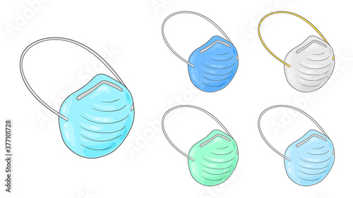 Face mask doodle. Respirator. Covid-19 coronavirus protection. Medical equipment. Surgical mask. Prevention the spread of Covid-19.