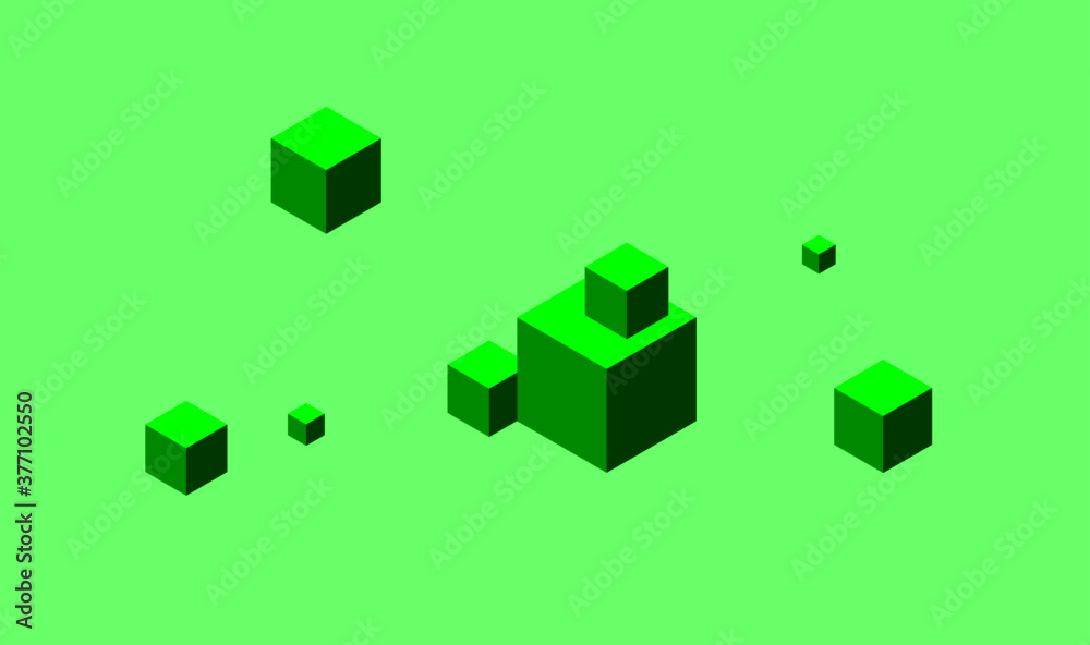 Abstract 3d render, composition composition, green background design with cubes