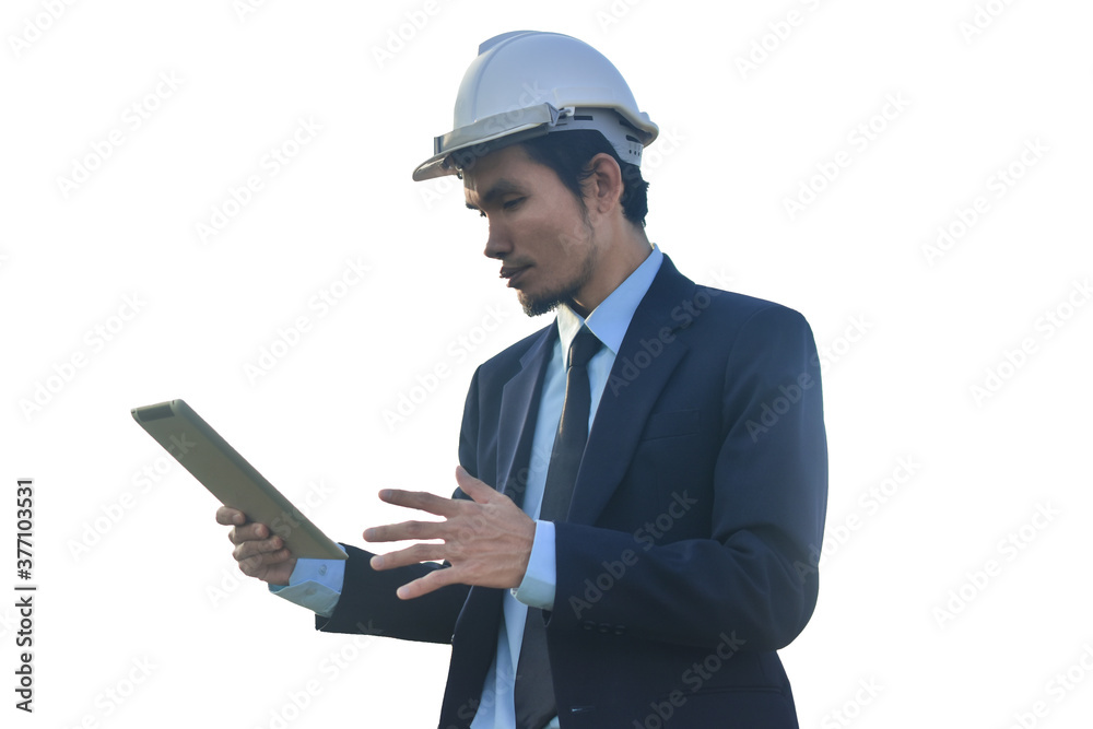 Businessman holding tablet on white background Businessman holding tablet on white background