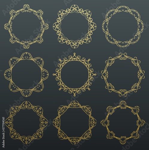 Round calligraphy golden vector frames