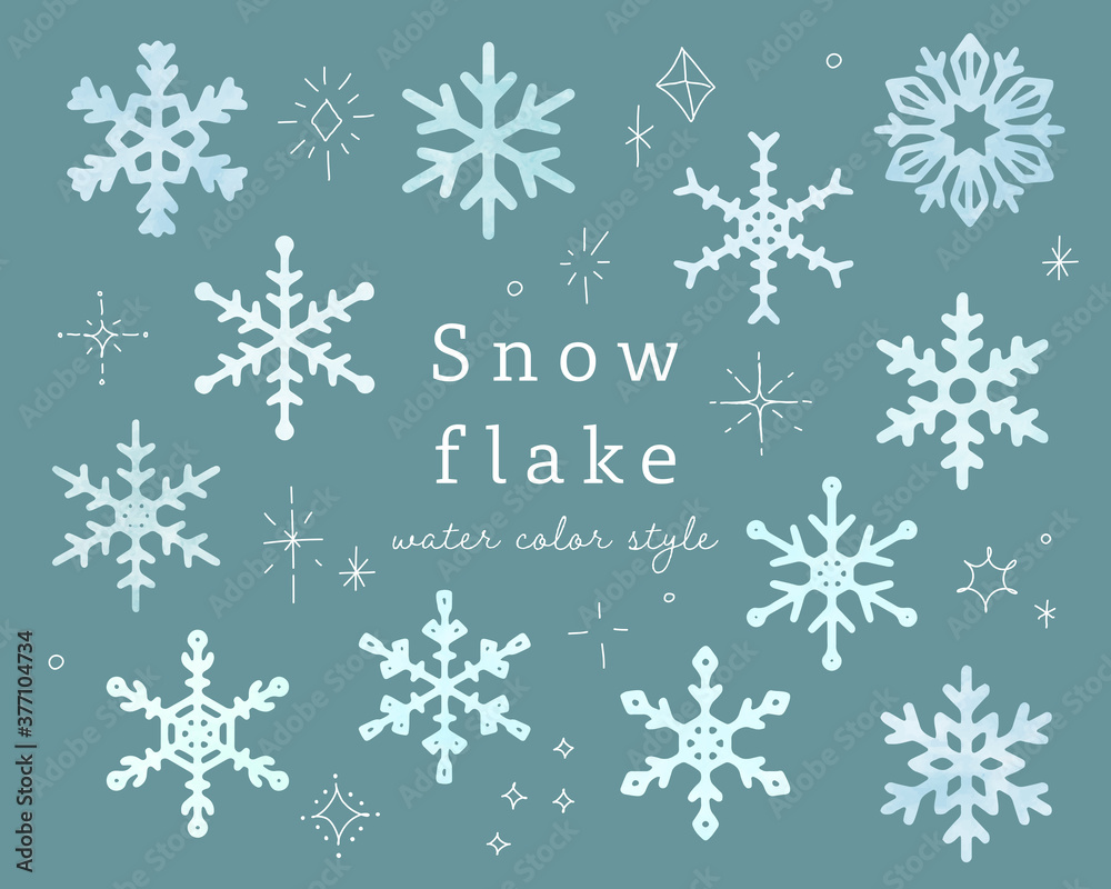 水彩風の雪の結晶のイラストのセット アイコン 冬 星 キラキラ おしゃれ シンプル かわいい Stock Vector Adobe Stock