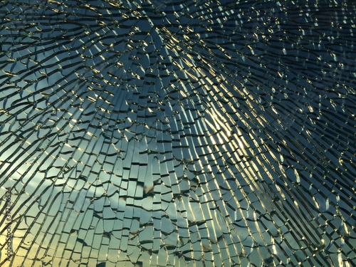 broken glass at sunset. background