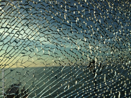 broken glass at sunset. background