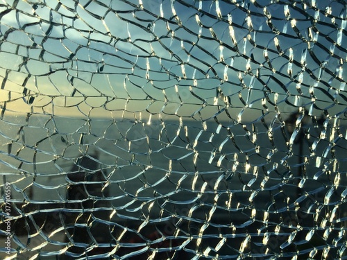 broken glass at sunset. background