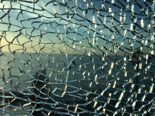 broken glass at sunset. background