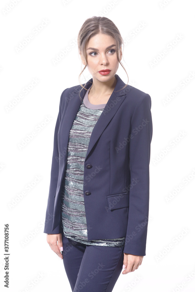 business woman in official formal clothes pant suit closeup photo isolated on white business woman in official formal clothes pant suit closeup photo isolated on white