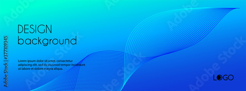 Blue gradient minimal vector long background. Abstract geometric wavy lines. Contemporary business web banner