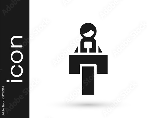 Black Stage stand or debate podium rostrum icon isolated on white background. Conference speech tribune. Vector.