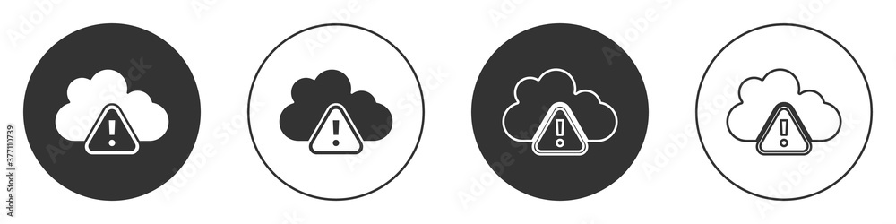 Black Storm warning icon isolated on white background. Exclamation mark in triangle symbol. Weather icon of storm. Circle button. Vector. Black Storm warning icon isolated on white background. Exclamation mark in triangle symbol. Weather icon of storm. Circle button. Vector.