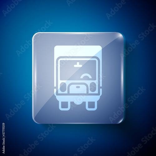 White Delivery cargo truck vehicle icon isolated on blue background. Square glass panels. Vector.