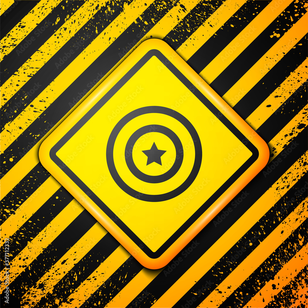 Black American star shield icon isolated on yellow background. United States of America country flag. 4th of July. USA Independence day. Warning sign. Vector. Black American star shield icon isolated on yellow background. United States of America country flag. 4th of July. USA Independence day. Warning sign. Vector.