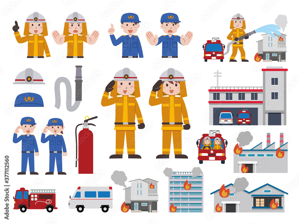 消防士イラストセット Stock Vector Adobe Stock