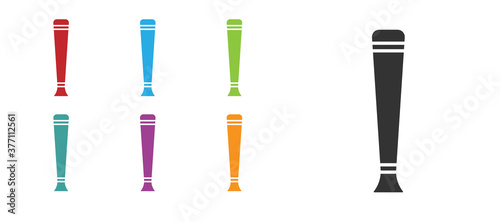 Black Police rubber baton icon isolated on white background. Rubber truncheon. Police Bat. Police equipment. Set icons colorful. Vector.
