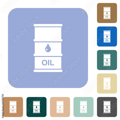 Oil barrel flat icons on color rounded square backgrounds