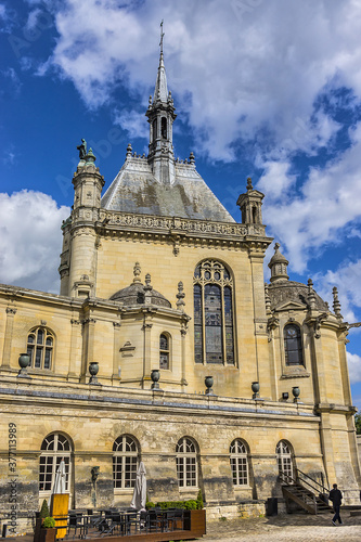 Architectural fragments of famous Chateau de Chantilly (Chantilly Castle, 1560) - a historic chateau located in town of Chantilly, Oise, Picardie, France.