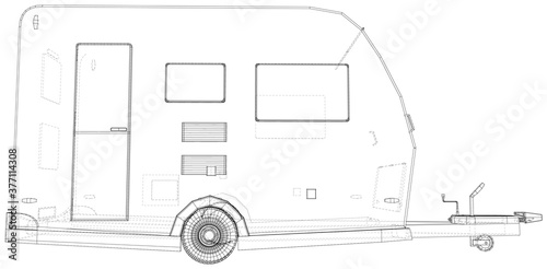Camper Trailer. Van Caravan Vector illustration. Wire-frame line isolated. Vector rendering of 3d.
