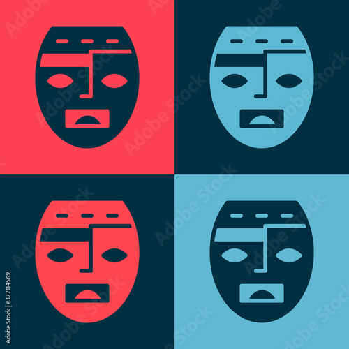 Pop art Mexican mayan or aztec mask icon isolated on color background. Vector.