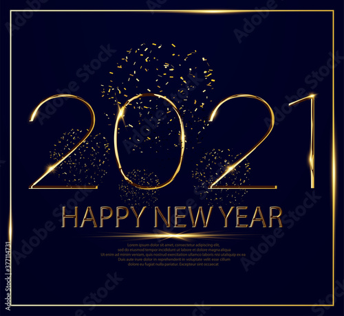 Golden Happy New year 2021 with an explosive sparkle on a Black blue background. Happy New year 2021 gold background with explosive glitter – New year 2021 Gold text. Vector