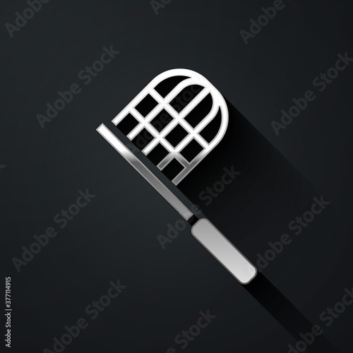 Silver Butterfly net icon isolated on black background. Long shadow style. Vector.