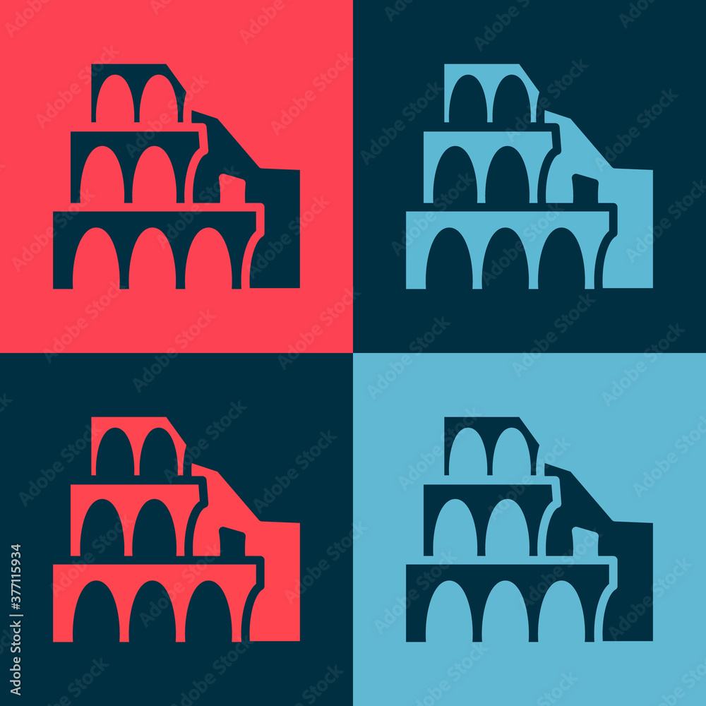 Naklejka premium Pop art Coliseum in Rome, Italy icon isolated on color background. Colosseum sign. Symbol of Ancient Rome, gladiator fights. Vector.