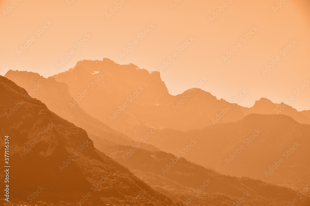 Sunset aerial perspective mountain landscape Sunset aerial perspective mountain landscape