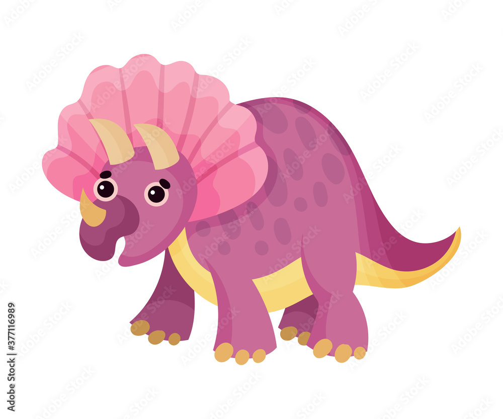 Funny Dinosaur with Horns as Ancient Reptile Vector Illustration