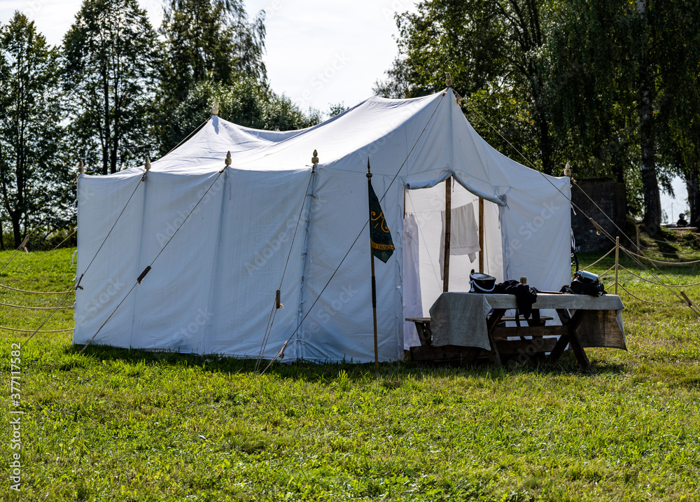 field soldier camp with guns and household items 1812