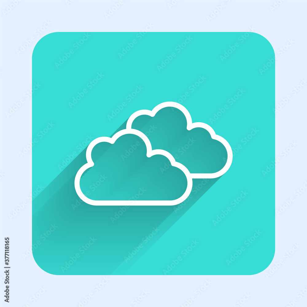 White line Cloud icon isolated with long shadow. Green square button. Vector. White line Cloud icon isolated with long shadow. Green square button. Vector.