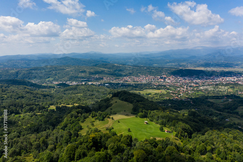 View of Campulung Muscel and the surrounding areas, in Arges county, Romania © Catalin