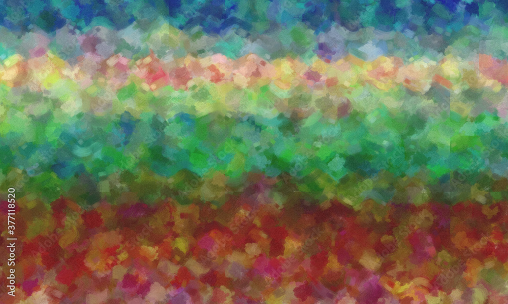 Red, green, blue and brown dry brush oil paint background, digitally created.