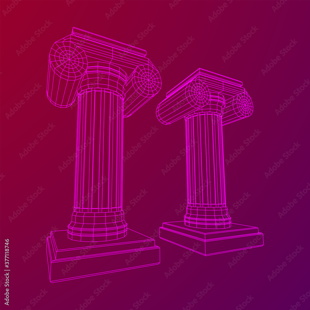 Greek ionic column. Ancient pillars roman antique architecture construction decoration. Wireframe low poly mesh vector illustration. Greek ionic column. Ancient pillars roman antique architecture construction decoration. Wireframe low poly mesh vector illustration.