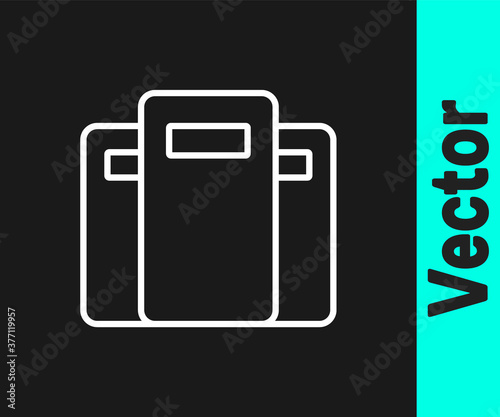 White line Police assault shield icon isolated on black background. Vector.