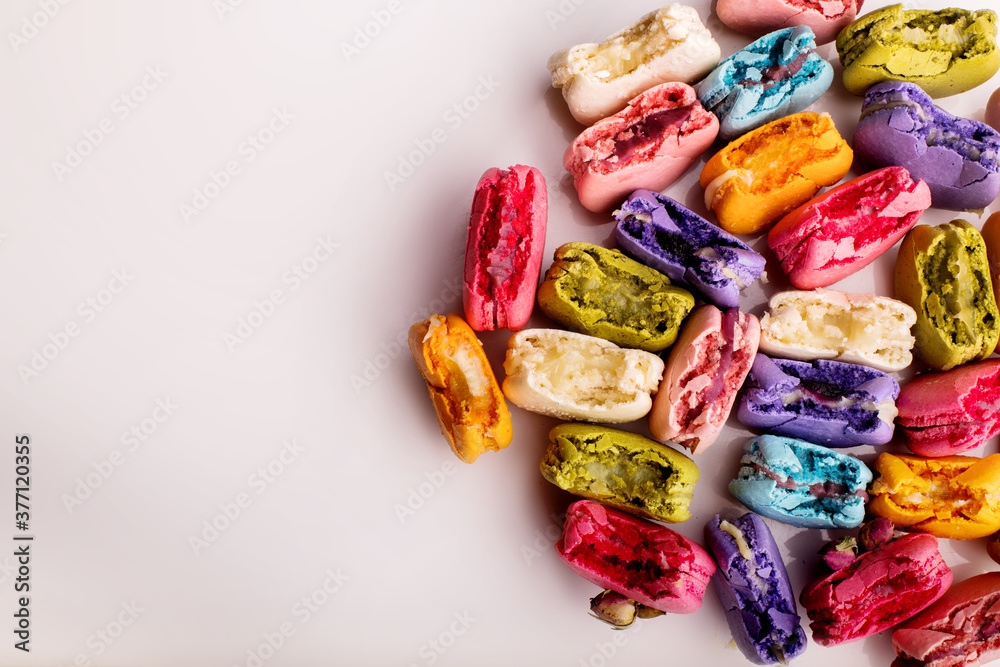 colorful macaroons on white	