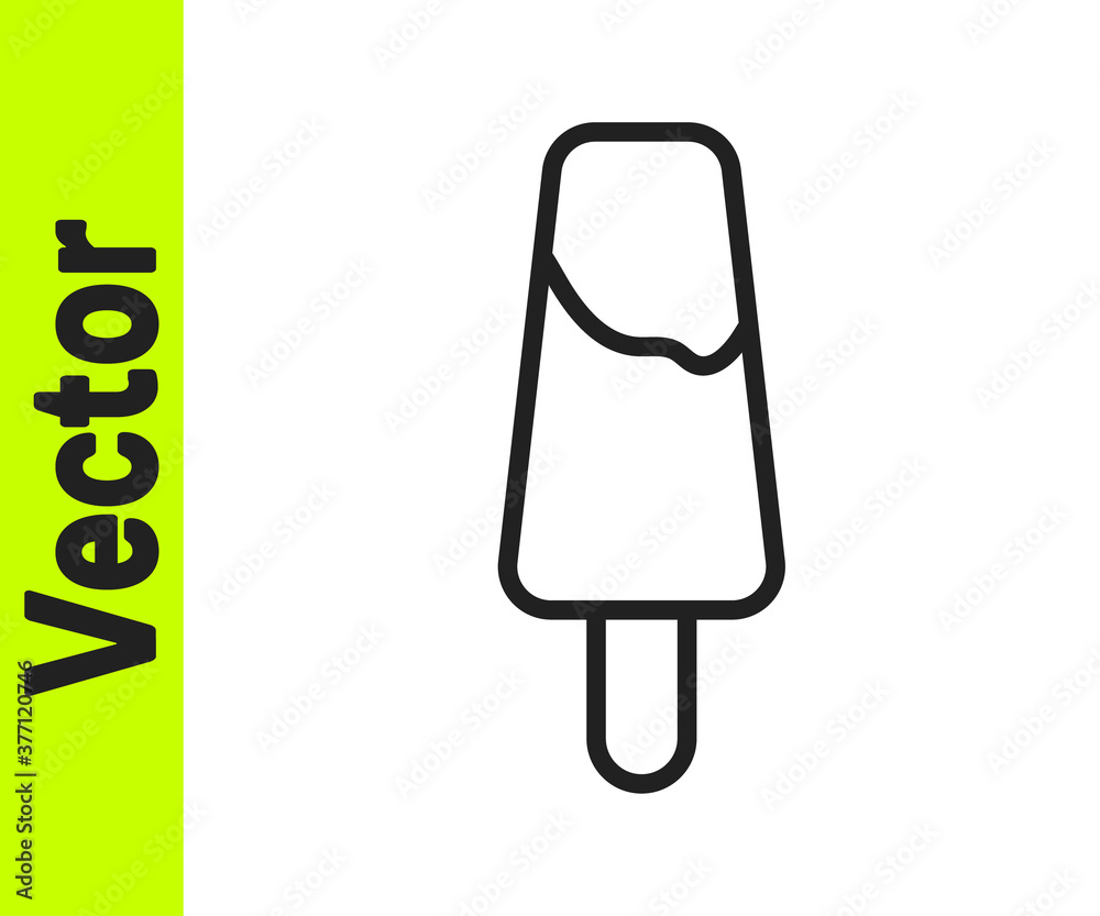 Black line Popsicle ice cream on wooden stick icon isolated on white background. Vector. Black line Popsicle ice cream on wooden stick icon isolated on white background. Vector.