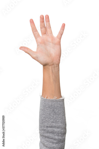 child's hand open on the palm side, white background