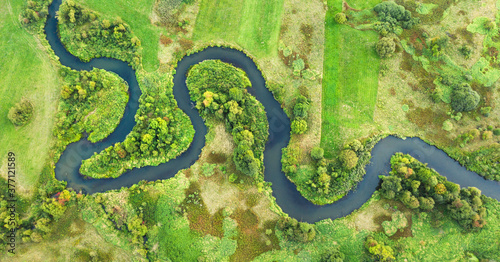 Aerial view of natural river during summer
