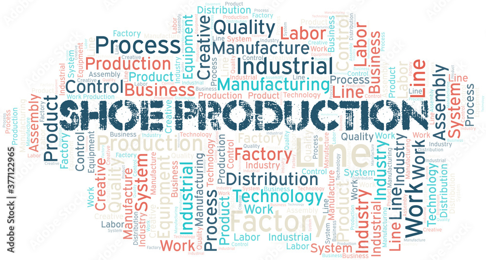 Shoe Production word cloud create with text only.