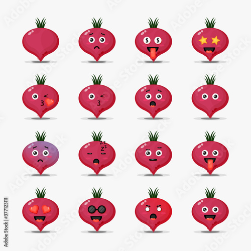 Cute beetroot with emoticons set