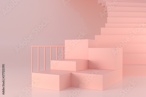 Minimal 3d rendering scene with podium and abstract background. Geometric shape in pink colors.mockup for podium display or showcase for product 3d rendering. photo