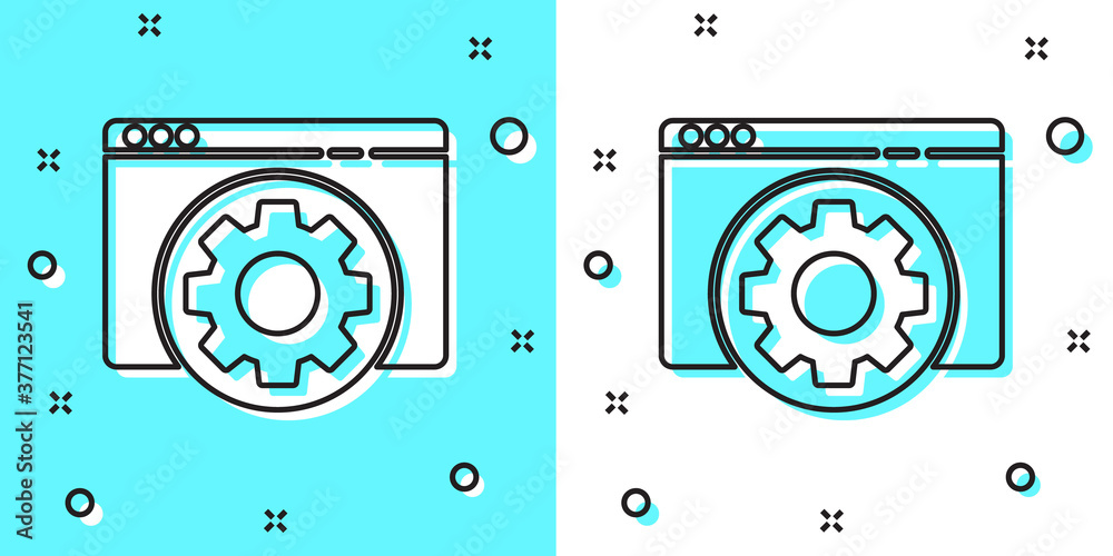 Black line Browser setting icon isolated on green and white background. Adjusting, service, maintenance, repair, fixing. Random dynamic shapes. Vector Illustration. Black line Browser setting icon isolated on green and white background. Adjusting, service, maintenance, repair, fixing. Random dynamic shapes. Vector Illustration.