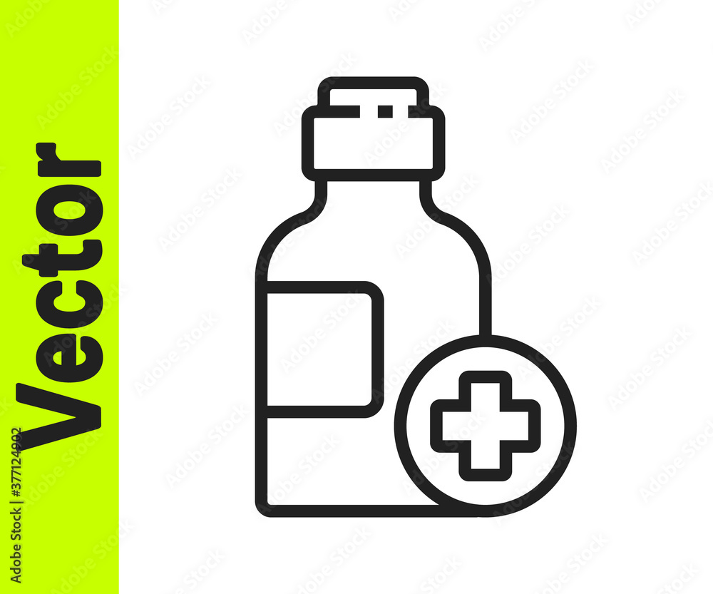 Black line Bottle of medicine syrup icon isolated on white background. Vector Illustration. Black line Bottle of medicine syrup icon isolated on white background. Vector Illustration.