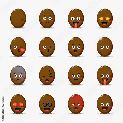 Cute kiwi with emoticons set