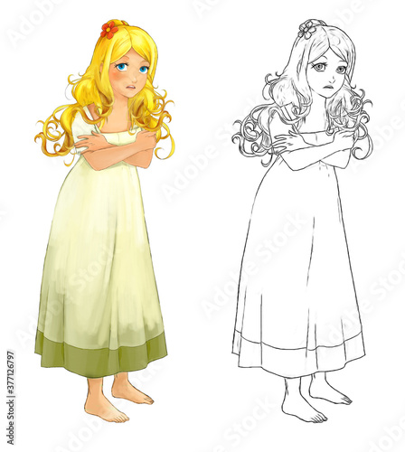 cartoon sketch scene beautiful princess illustration