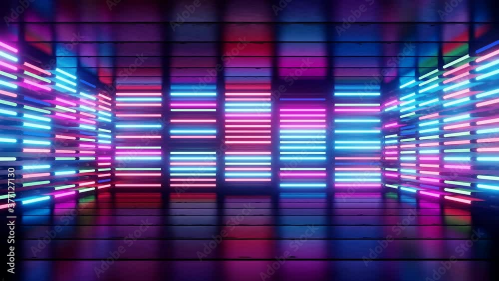 Neon background. Purple and blue neon background appears and disappears. Bright live neon background. Room.